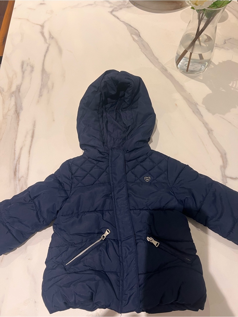 Zara Navy Hooded Quilted Puffer Jacket